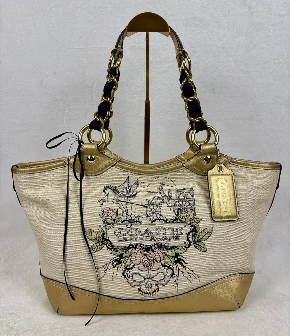 Coach Y2K Limited Edition Tattoo Pegasus and Skull Tote in Durable Cream Canvas